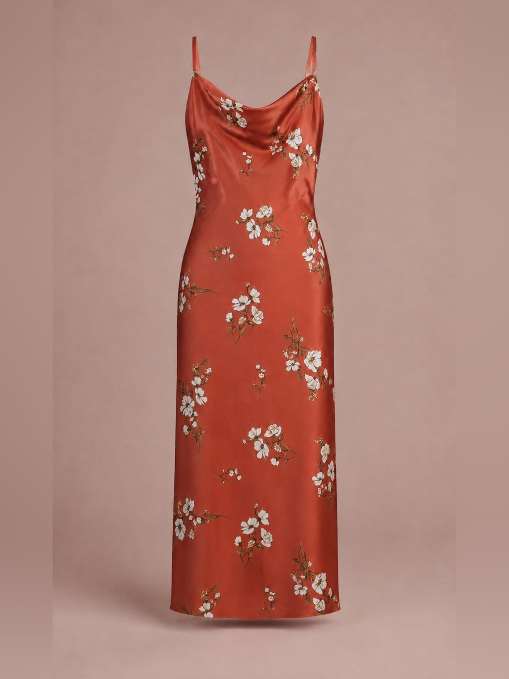 Inspired Hearts Rust Floral Slip Midi Dress